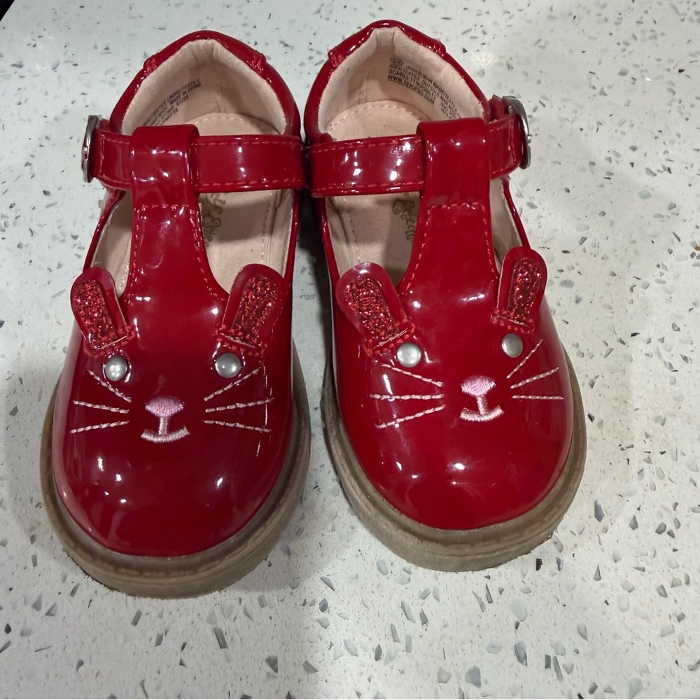 SELF ESTEEM Kids Red Patent Mary Jane Shoes with Cute Bunny Face SIZE 6